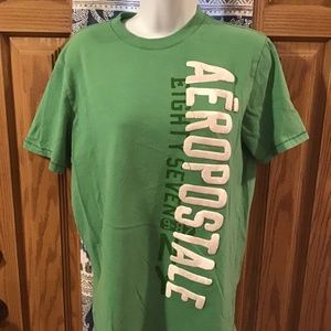 💚 3/$25 Aeropostale mens size small green T-shirt white and green lettering